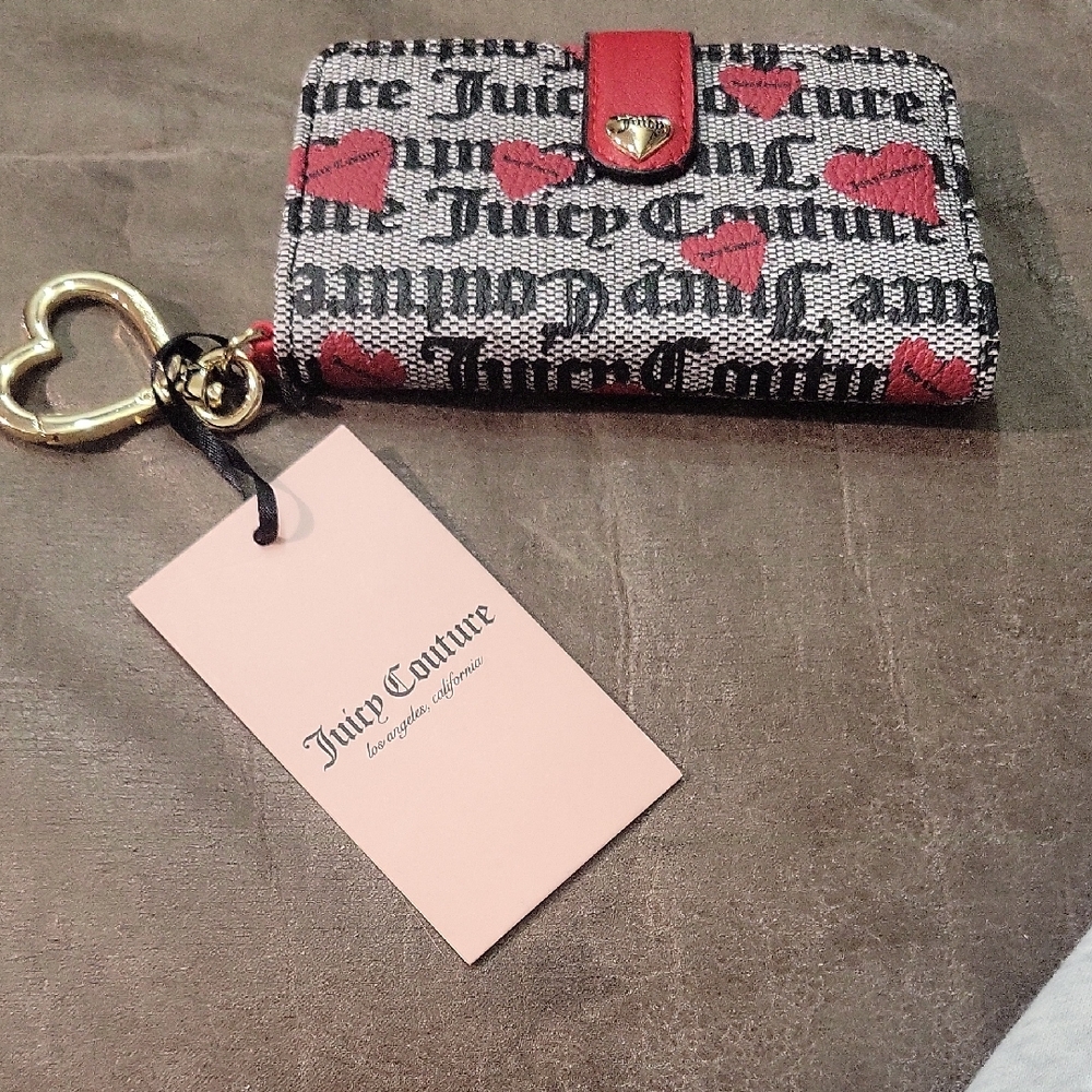 Juicy Couture Heart Logo Cardholder Keychain - Red, Black & White